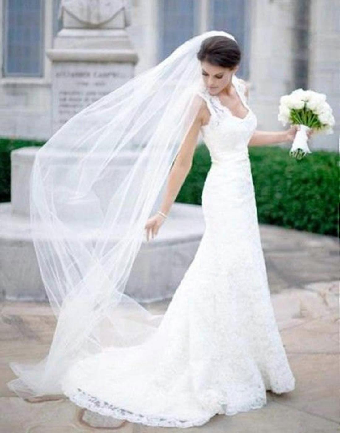 6.56 Feet long Bride Wedding Veil Cathedral Veil Drop Veil