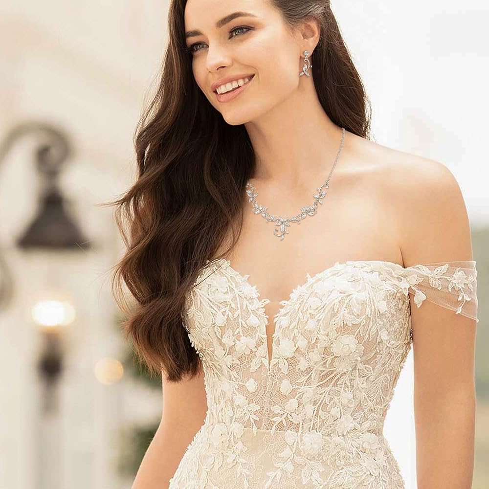 Crysdue Flower Leaf Wedding Jewelry Set for Bridal